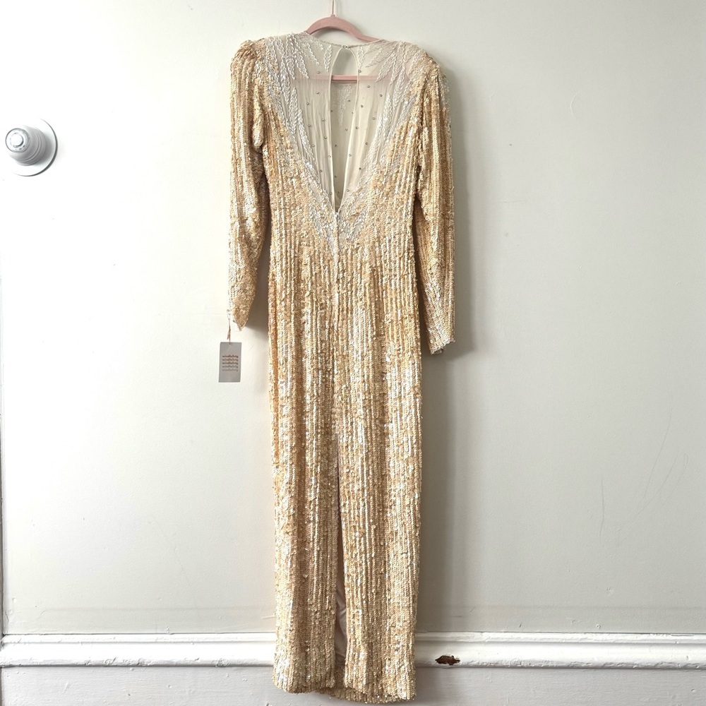 Vintage Long Gown Rhinestones, Beads Sequins, Wedding, Bodycon Style, Small - Picture 8 of 13